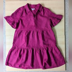 Chico's Magenta Pink Ruffle Sleeve Linen Roll Midi Dress